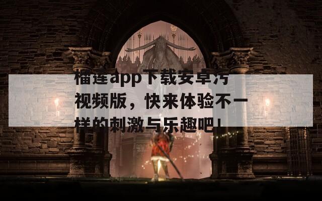 榴莲app下载安卓污视频版，快来体验不一样的刺激与乐趣吧！